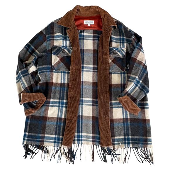 VTG Jordan & Cole USA Plaid Fringes Shacket Wool Blend L Western Barn Country - Picture 5 of 9